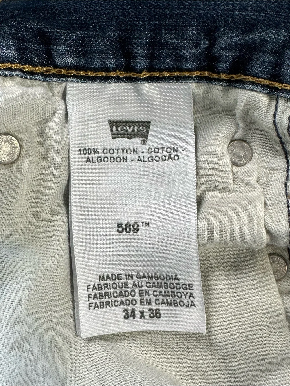 Levi’s 569 Jeans Mens 34x36 Blue Straight Dark Wash Denim Whiskered Loose Fit
